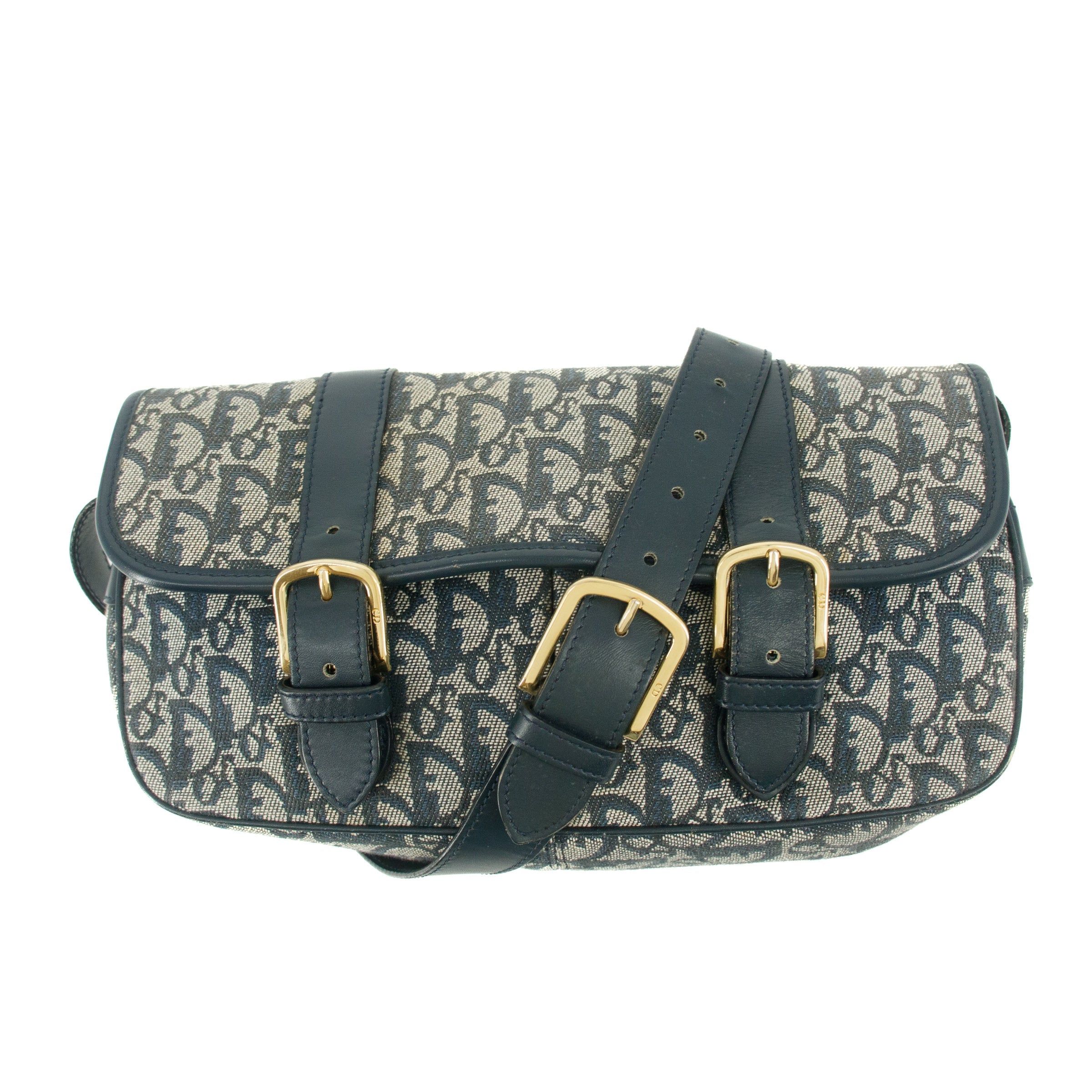 Christian Dior Blue Trotter Canvas Oblique Shoulder Bag #9241