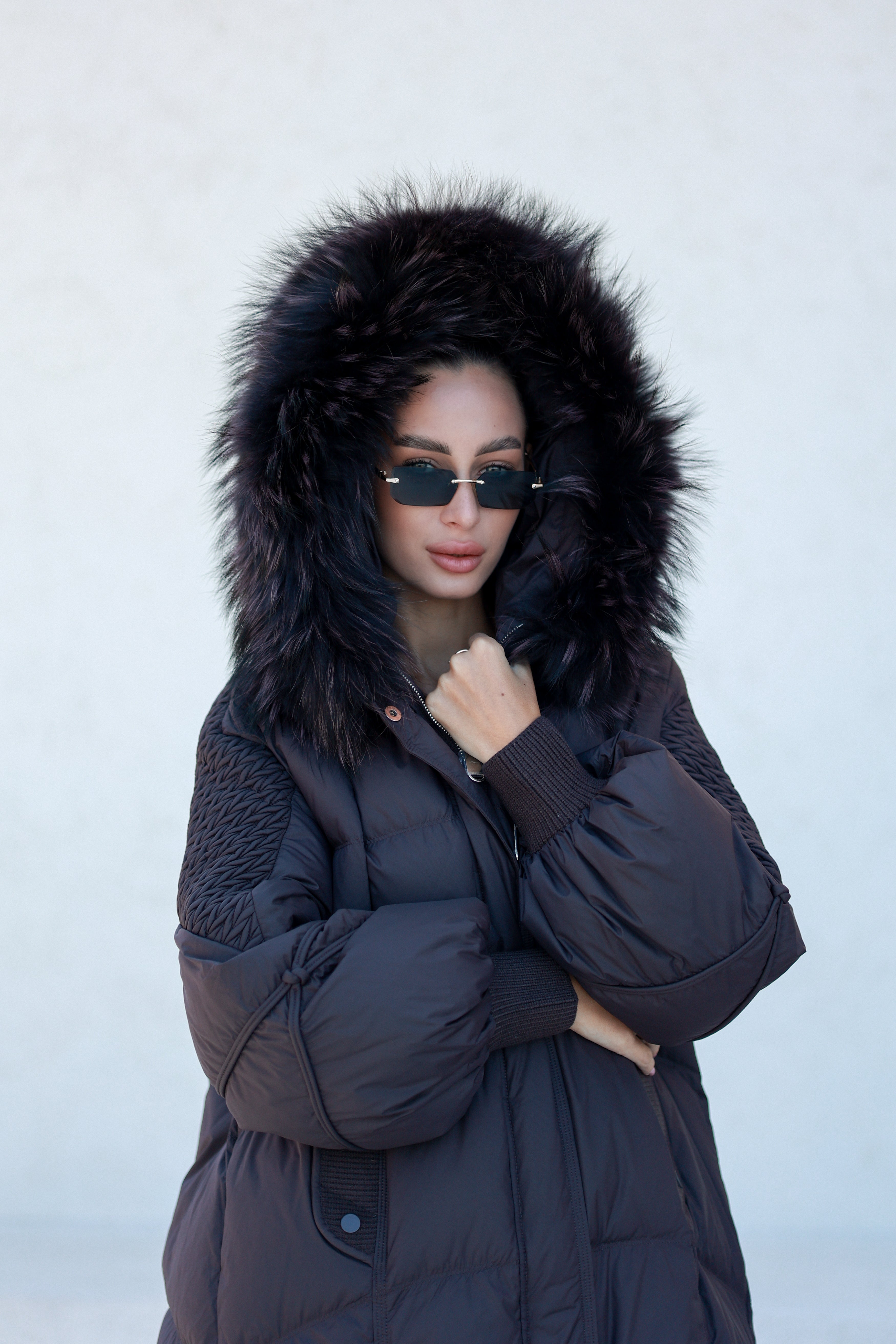 Dakota Genuine Fur Trim Down Fill Coat in Fig