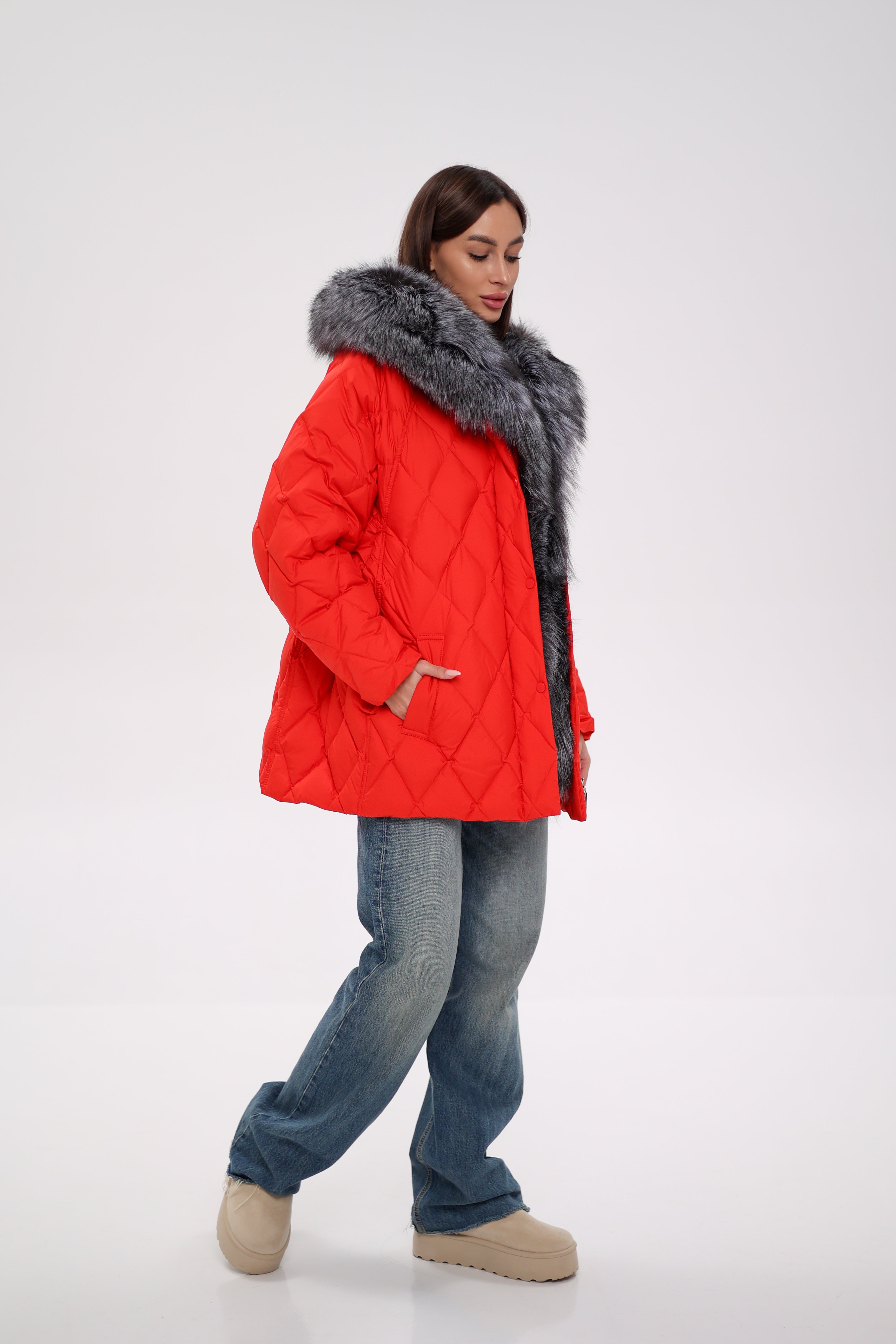 Genuine Silver Fox Down Fill Hooded Parka