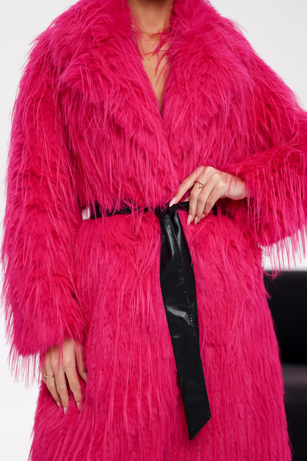 Faux Ostrich Effect Fur Coat