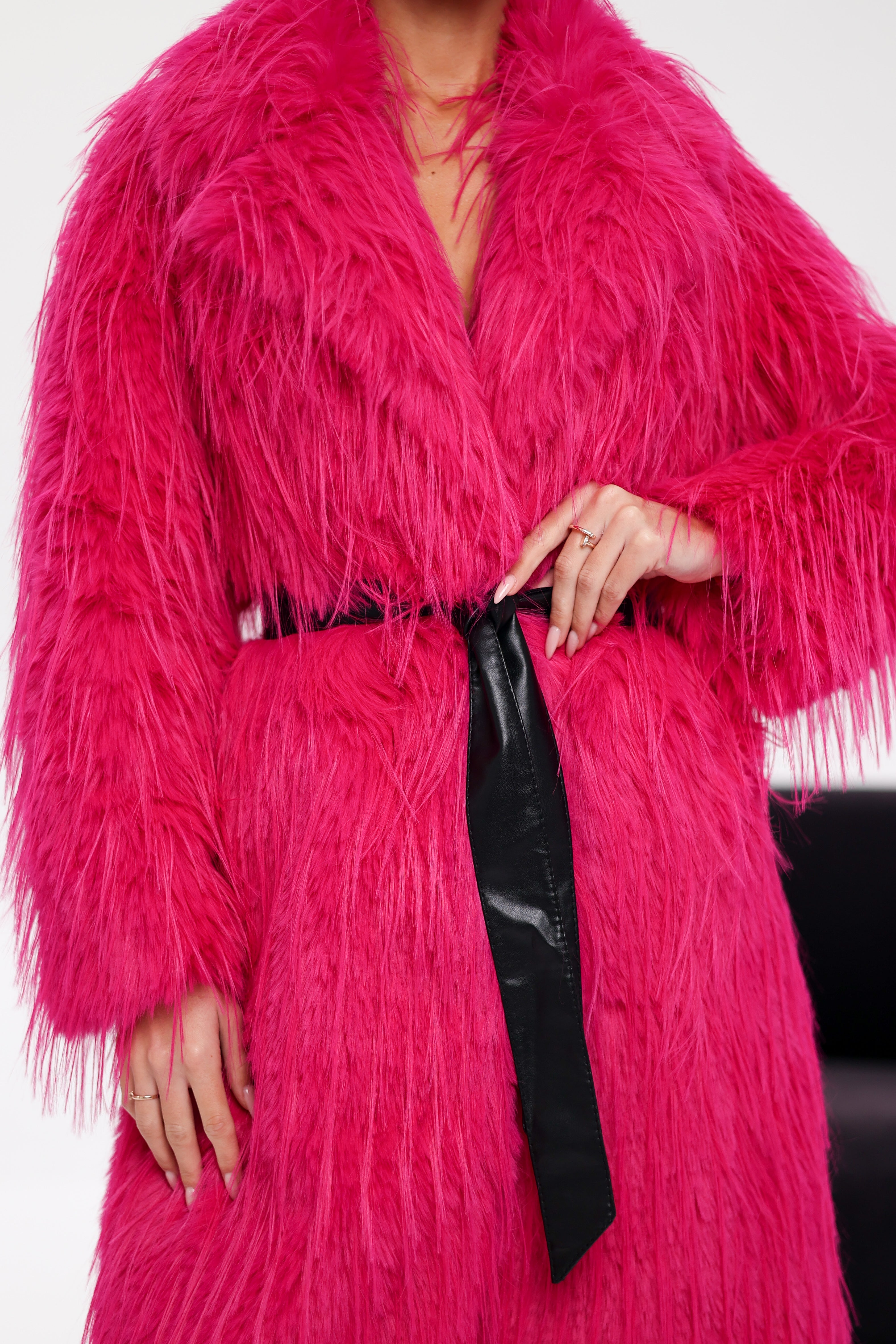 Faux Ostrich Effect Fur Coat
