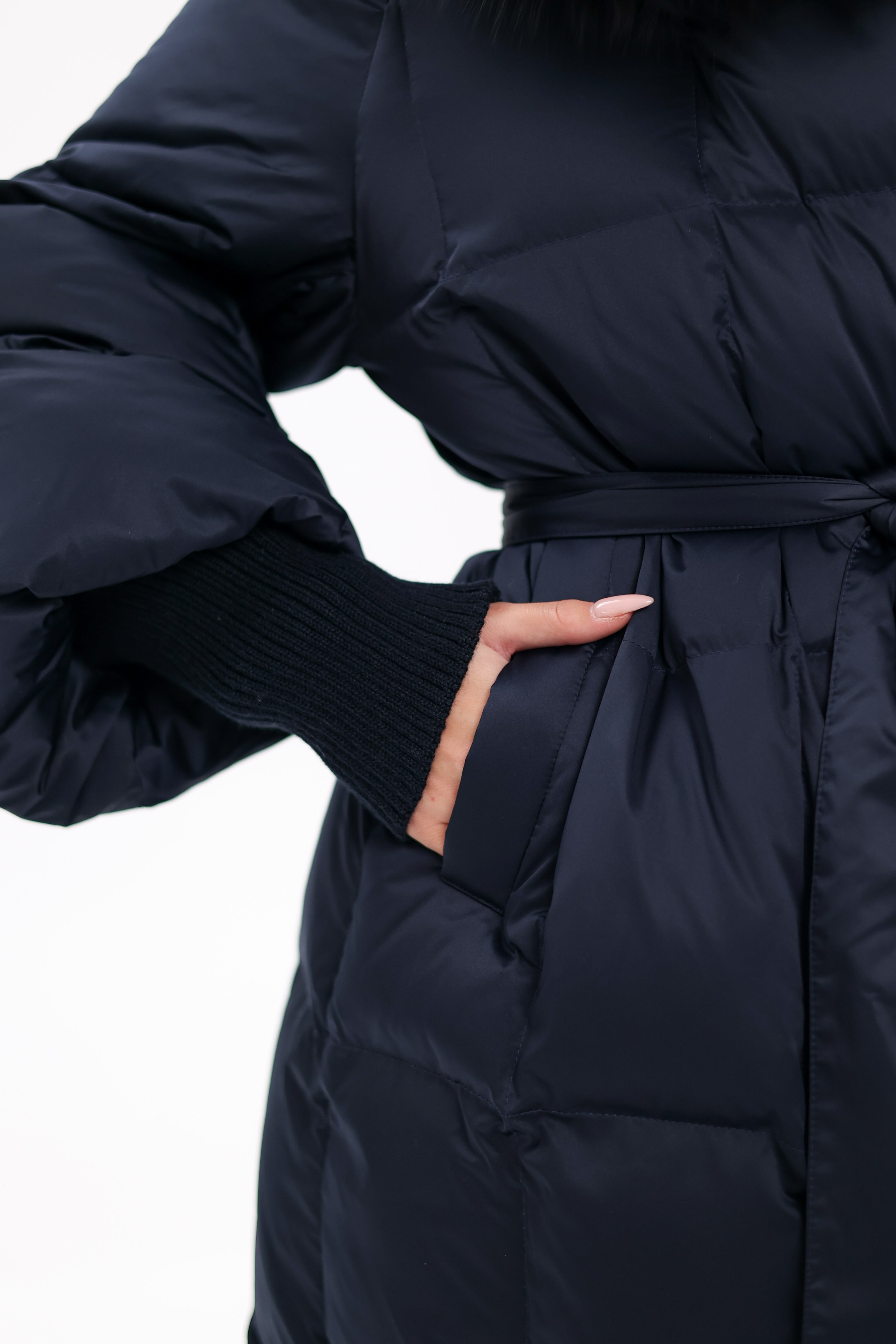 Genuine Fox Fur Trim Down Coat in Royal Blue