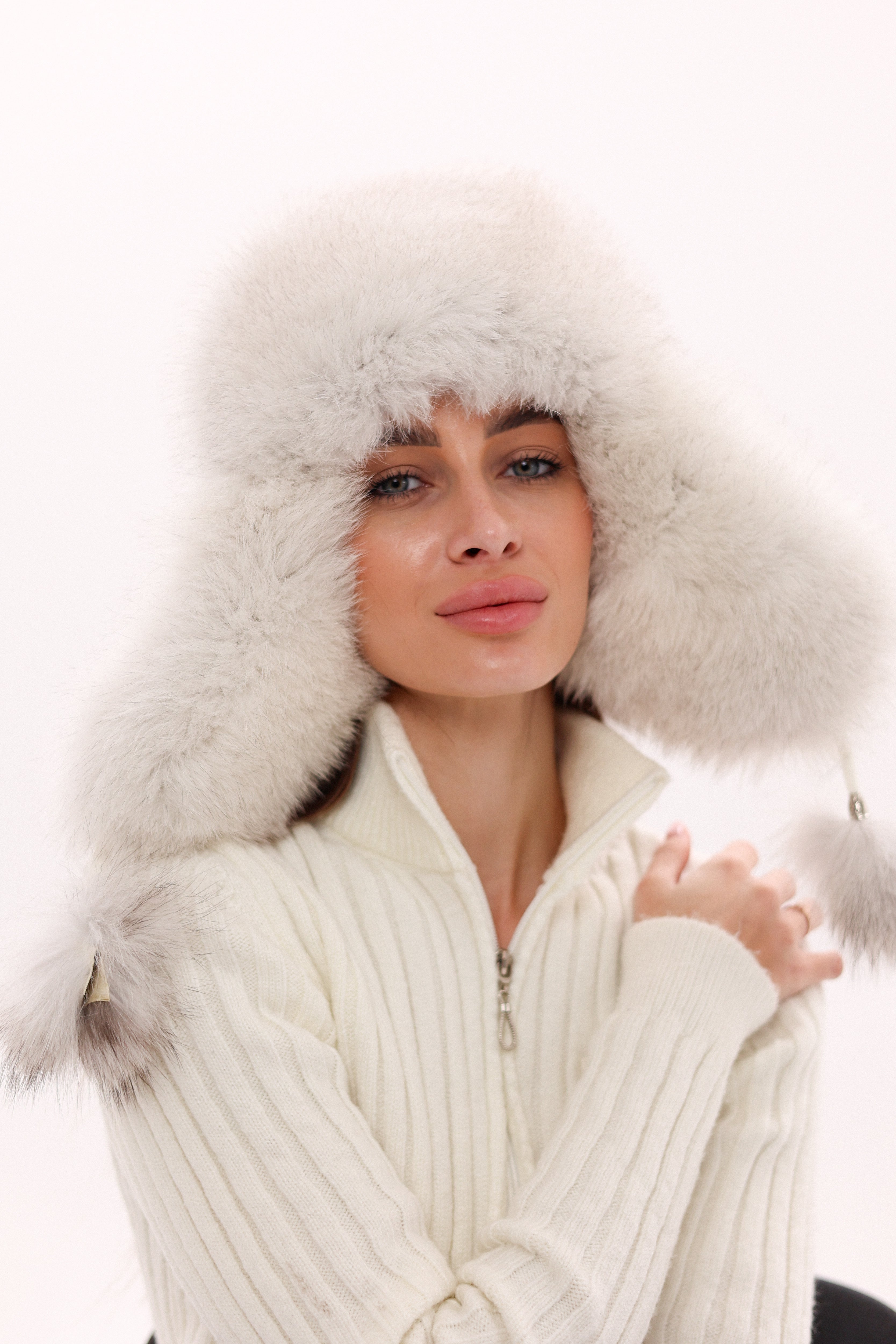 Genuine Arctic Fox Fur Genuine Leather Hat
