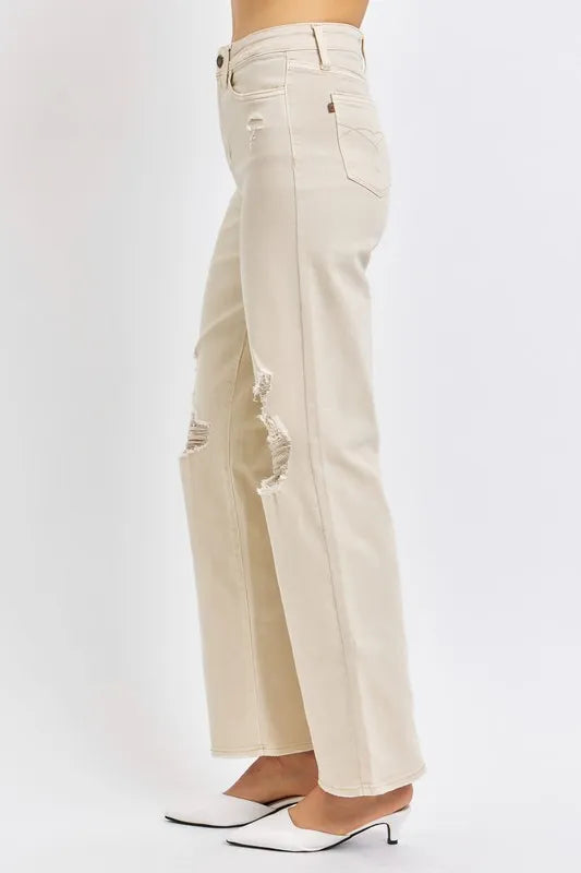 Judy Blue Full Size High Waist Distressed Wide Leg Women Jeans