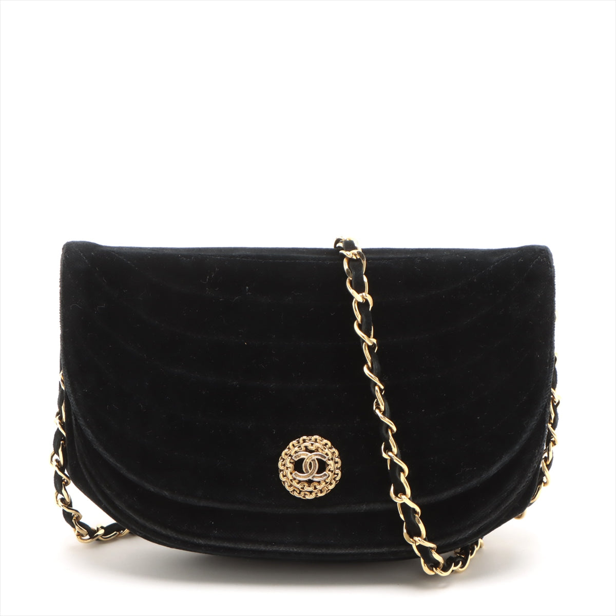 Chanel Black Suede Half Moon Coco Mark Chain Shoulder Bag #3744