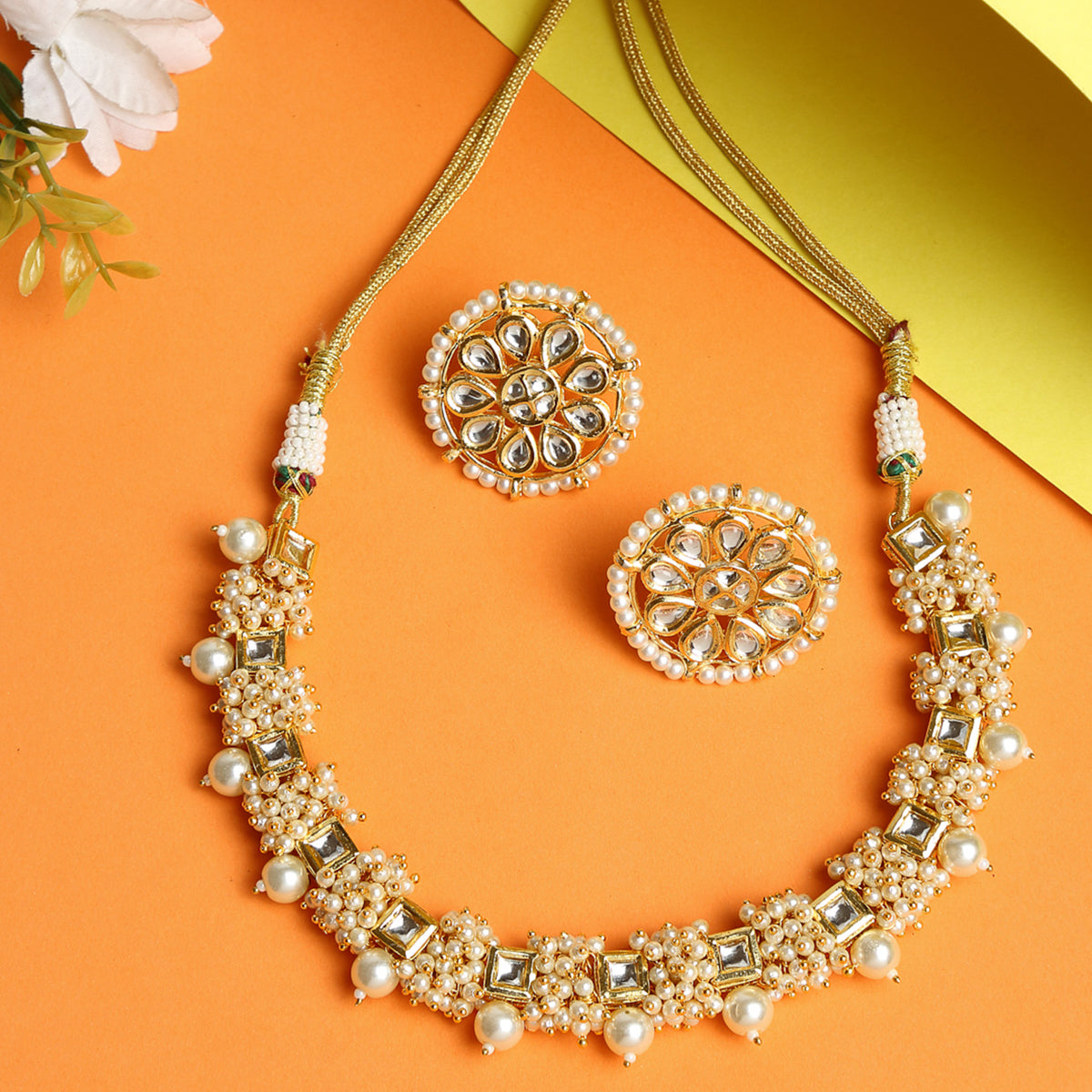 White Pearl Kundan Choker With Studs