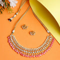 Beautiful Pink And Golden Precious Stone Kundan Choker With Studs Set