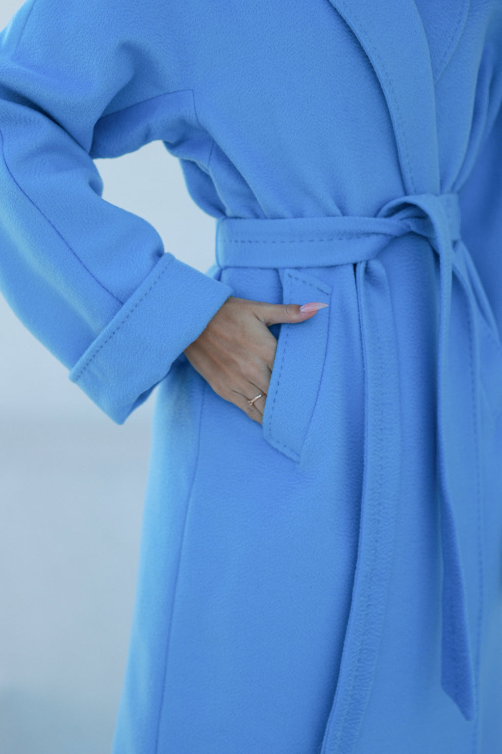 Classic Brushed Cashmere Wool Blend Overcoat in Azure