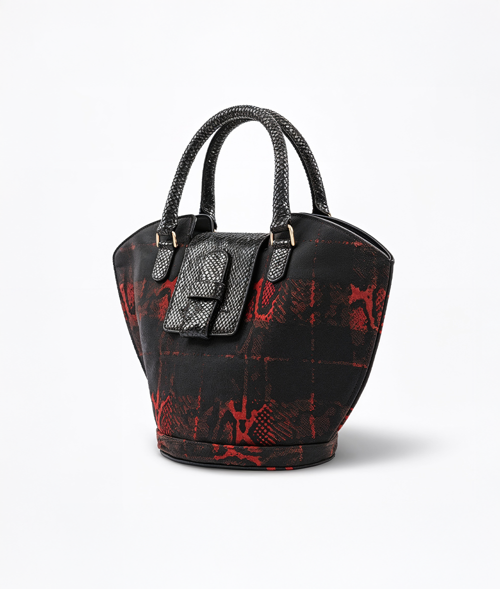 Abanico Large in Red Tartan/Black Leather