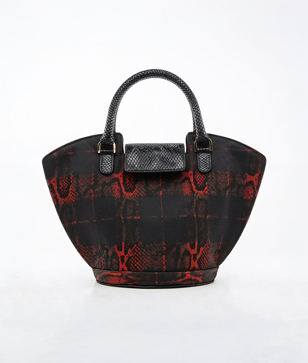 Abanico Large in Red Tartan/Black Leather