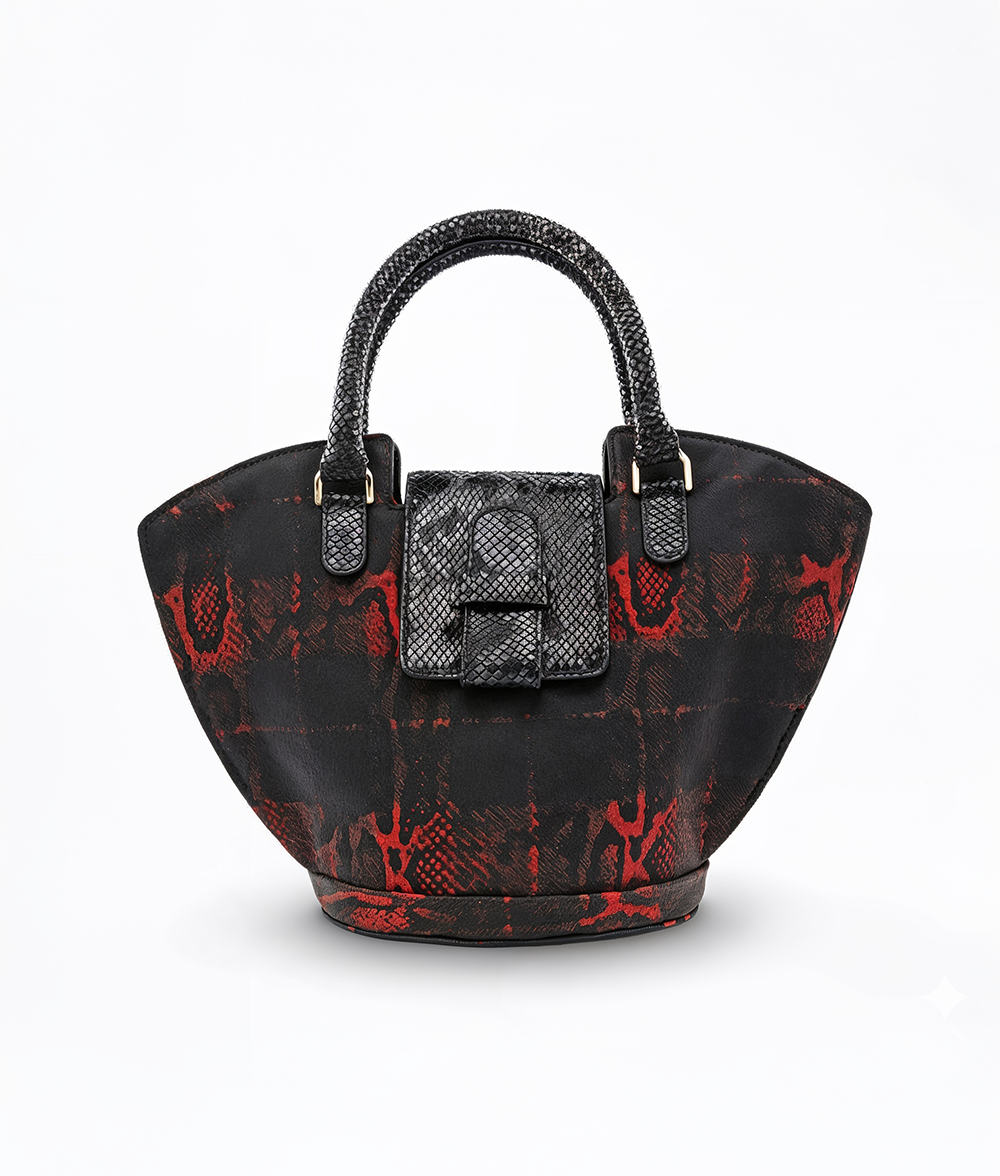 Abanico Large in Red Tartan/Black Leather