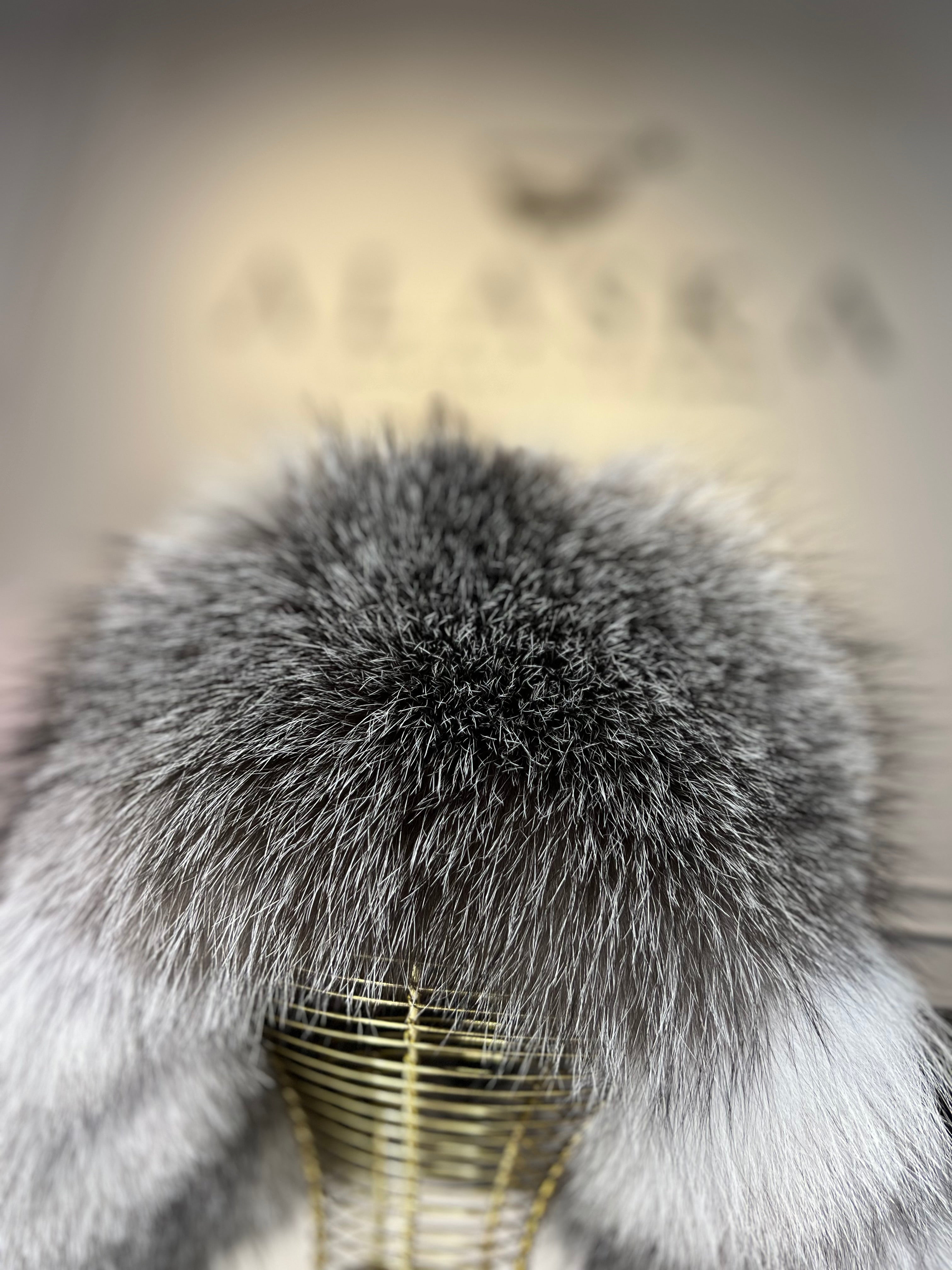Genuine Silver Fox Fur Genuine Leather Hat