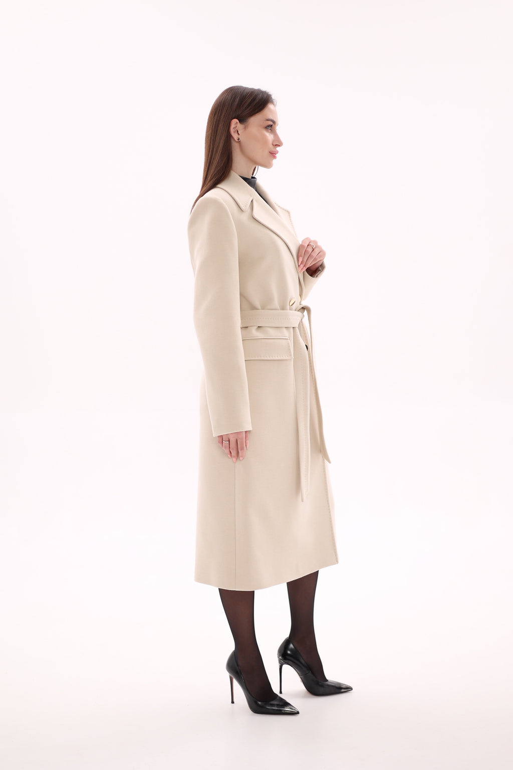 Denise Cashmere Blend Overcoat in Nude
