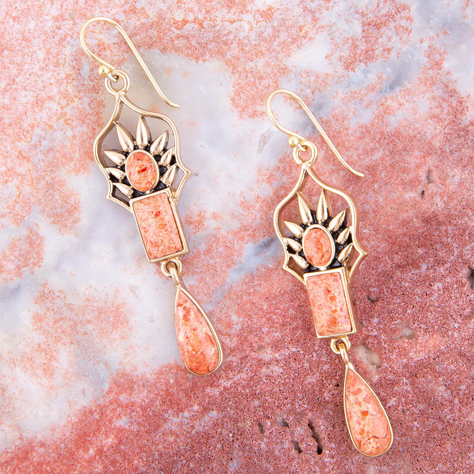 Albie Orange Sponge Coral and Golden Drop Earrings