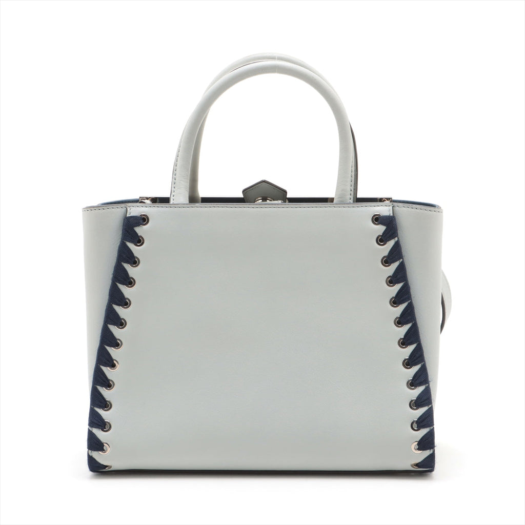 Fendi Petit 2 Jours Leather 2 Way Handbag Blue Gray #3263