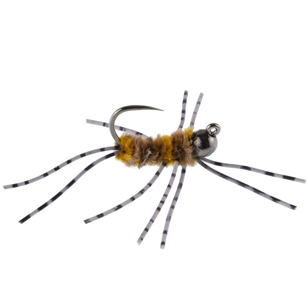 Barbless Pat's Barred Rubber Legs Tungsten Bead Jigged Coffee/Tan Euro Nymph  - Set of 6 Flies Hook Size 6