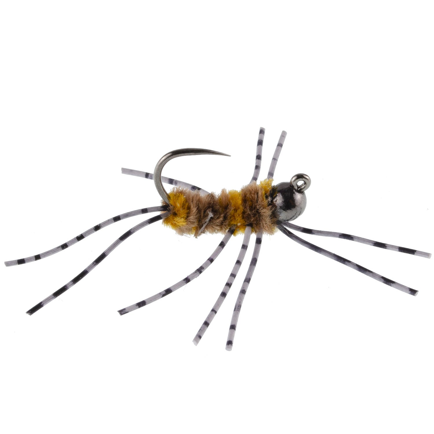 Barbless Pat's Barred Rubber Legs Tungsten Bead Jigged Coffee/Tan Euro Nymph  - Set of 6 Flies Hook Size 6