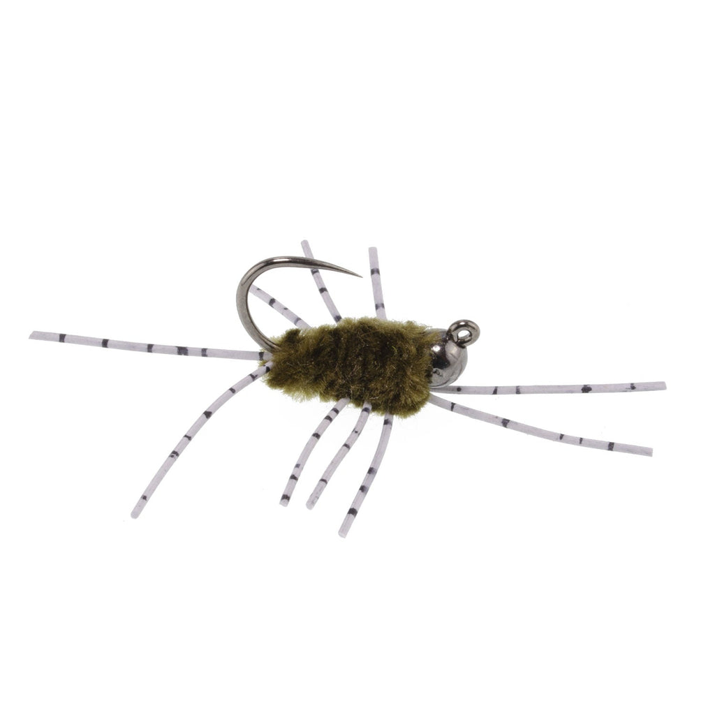 Barbless Pat's Barred Rubber Legs Tungsten Bead Jigged Dark Olive Euro Nymph  - Set of 6 Flies Hook Size 6