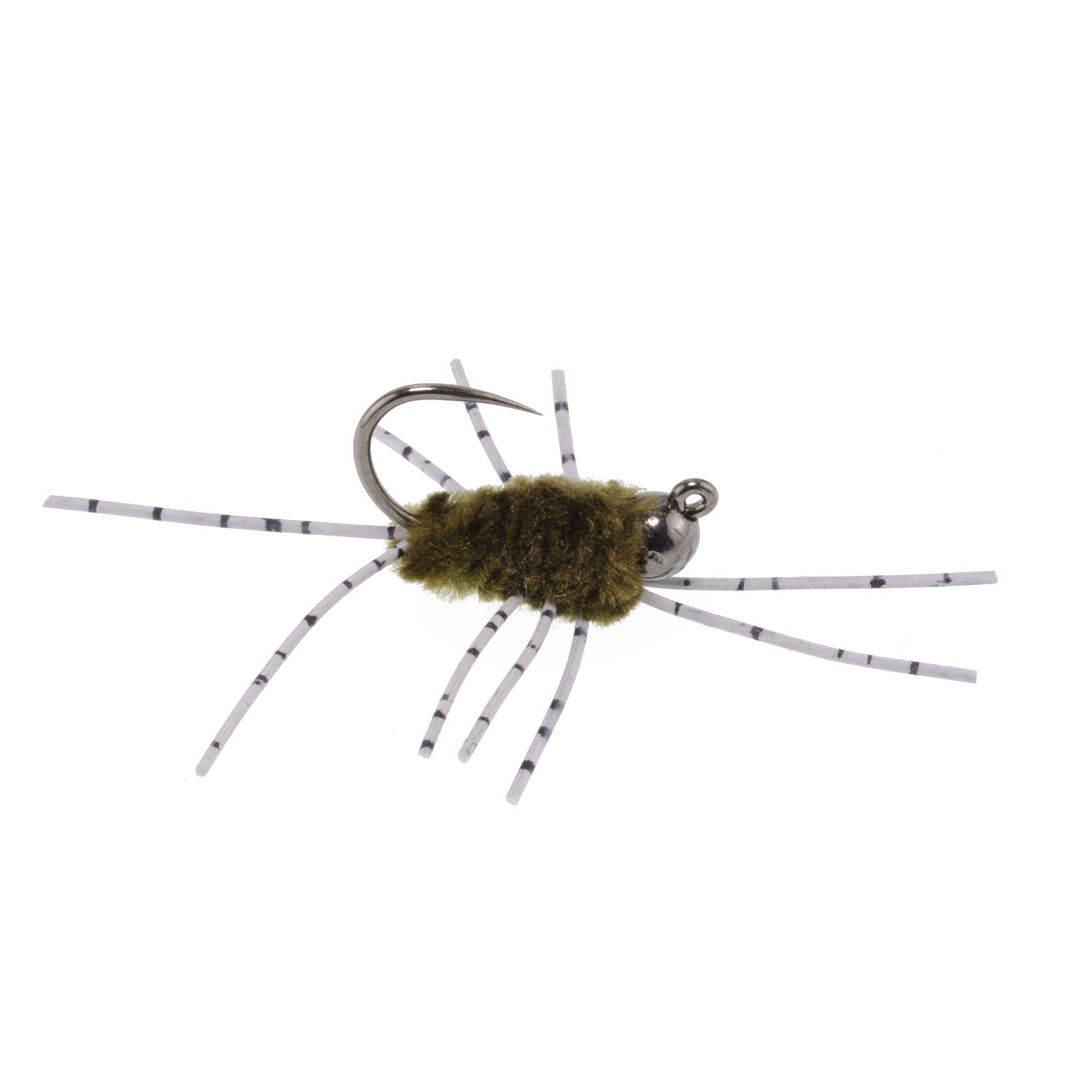 Barbless Pat's Barred Rubber Legs Tungsten Bead Jigged Dark Olive Euro Nymph  - Set of 6 Flies Hook Size 6