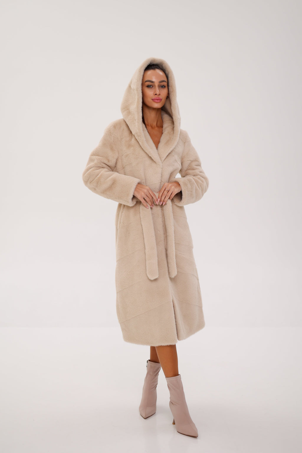 Faux Mink Effect Fur Hooded Coat