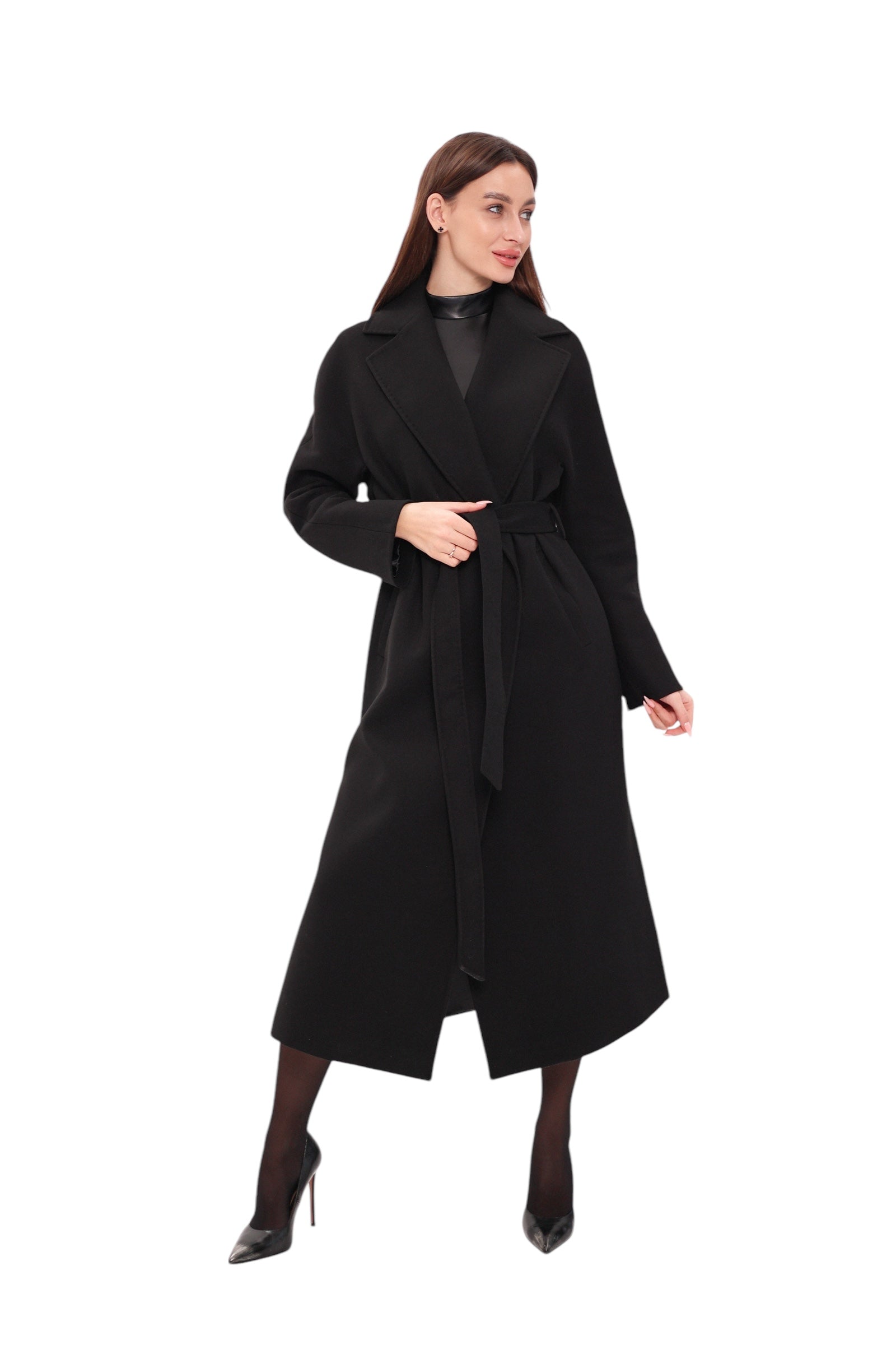Cambridge Comfort Wraparound Wool Cashmere Coat in Black