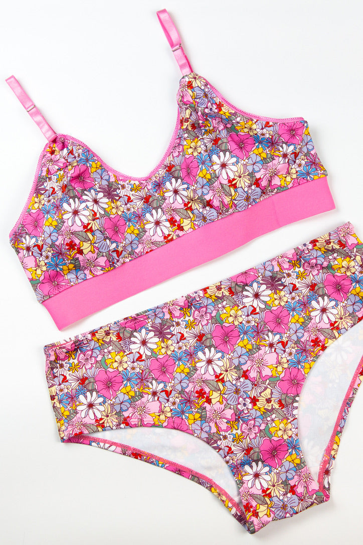 Pink Floral Print Bra