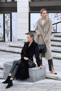 Genuine Mink Fur Rex Fur Trim Virgin Wool Coat in Beige