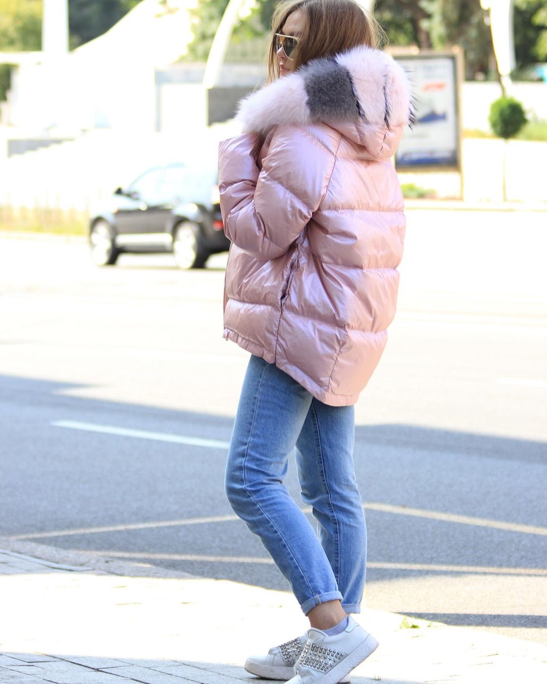⇆ Nicole Genuine Polar Fox Reversible Down Coat