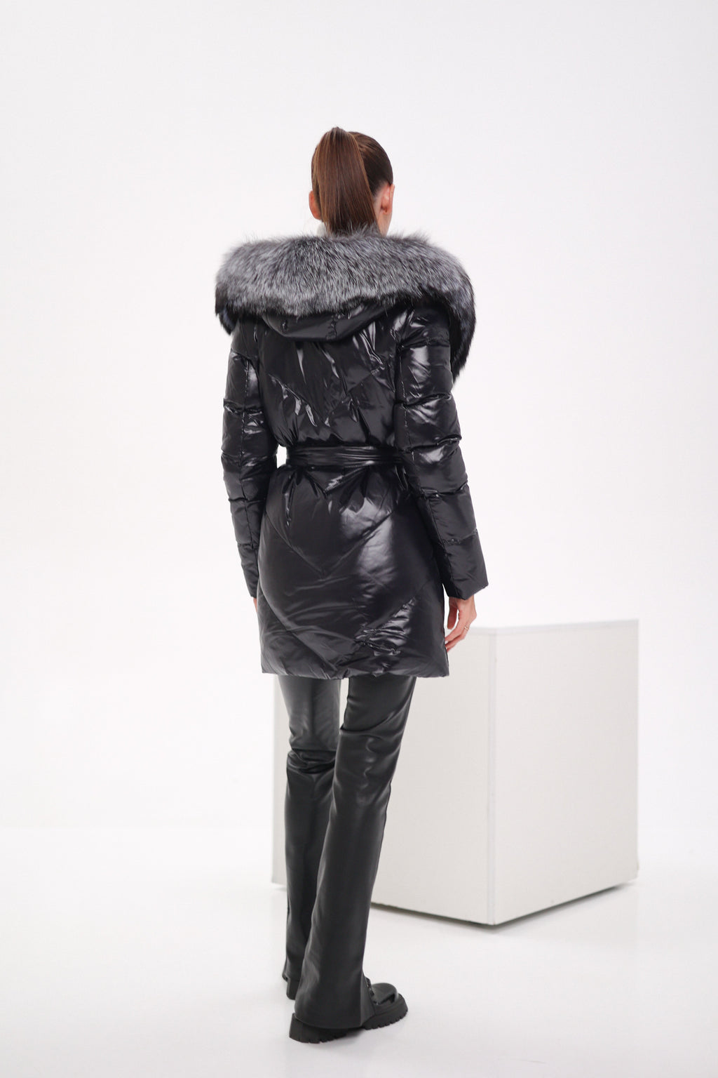 Genuine Silver Fox Fur Down Fill Coat