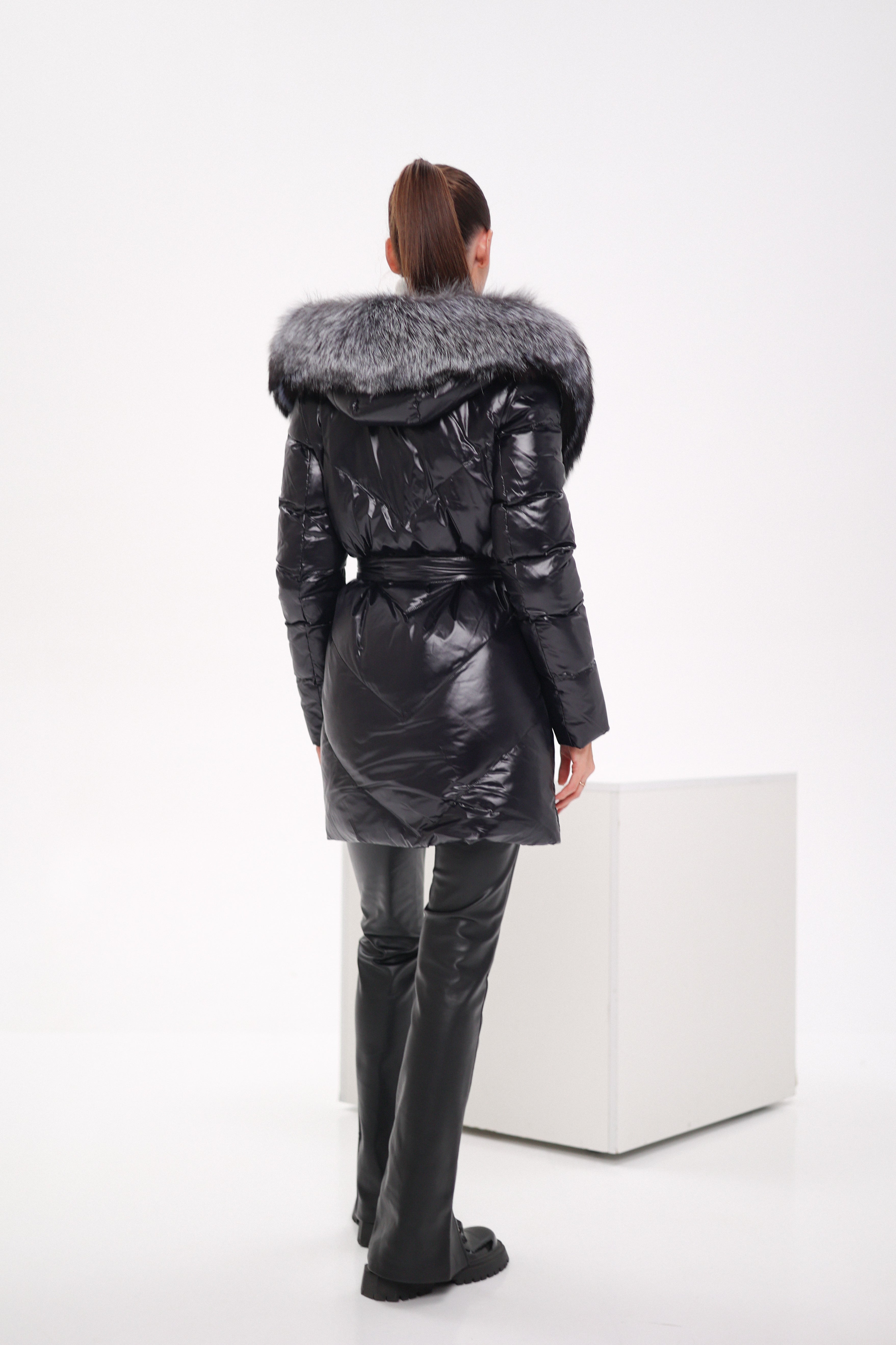 Genuine Silver Fox Fur Down Fill Coat