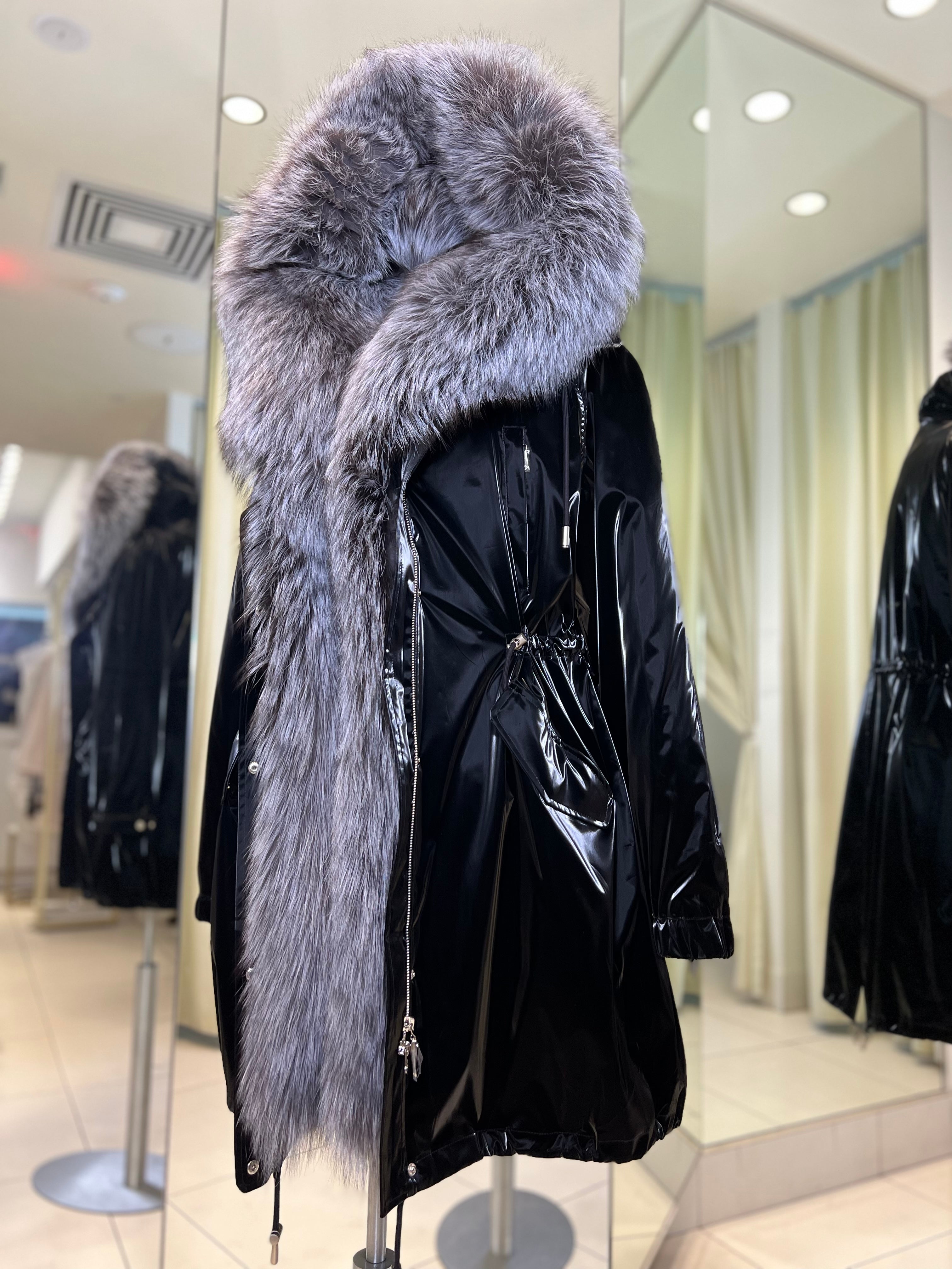 Genuine Silver Fox Fully Lined Hood Rabbit Insulated Parka