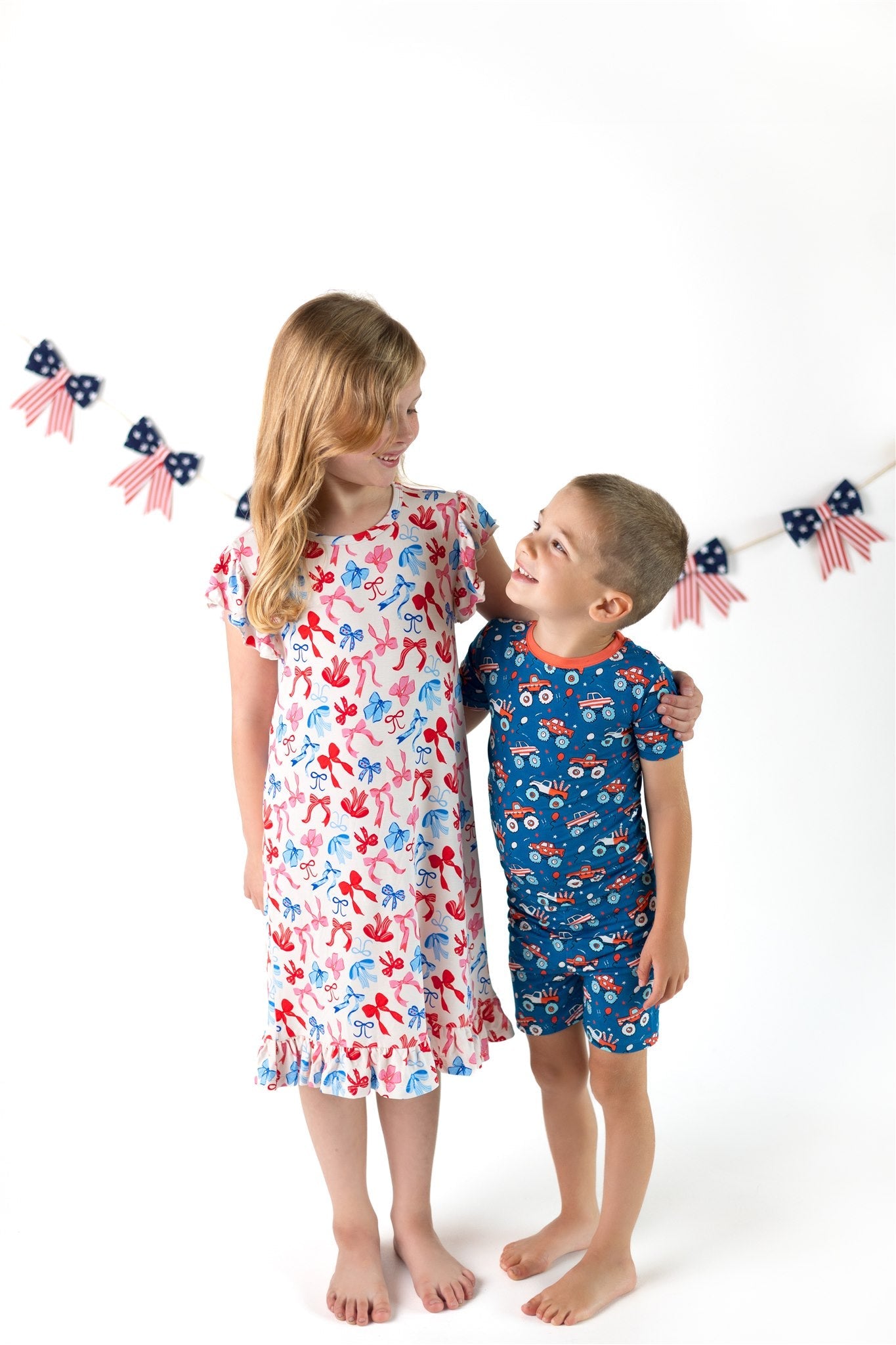 Red, White, & Blue Nightgown | Patriotic Bows Girls Bamboo Nightgown