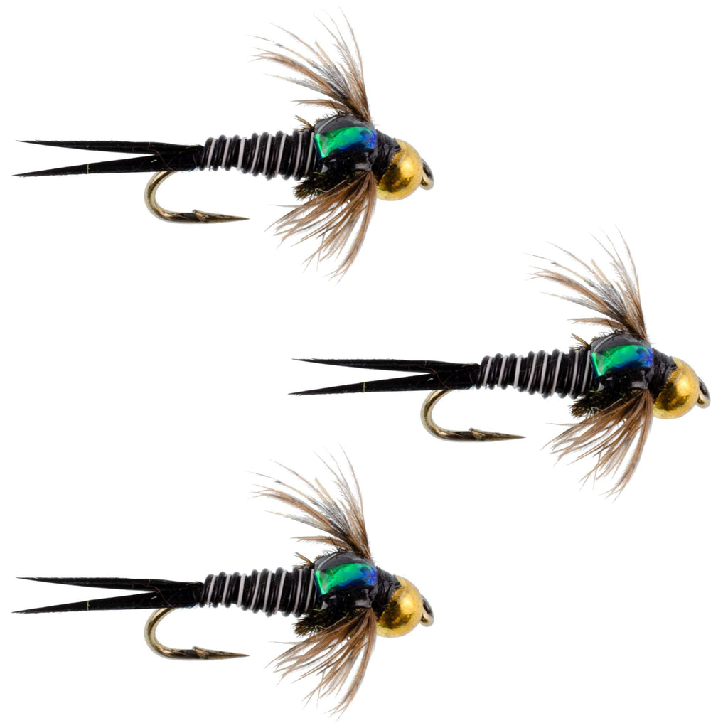 3 Pack Bead Head Zebra Copper John Nymph Fly Fishing Flies - Hook Size 16