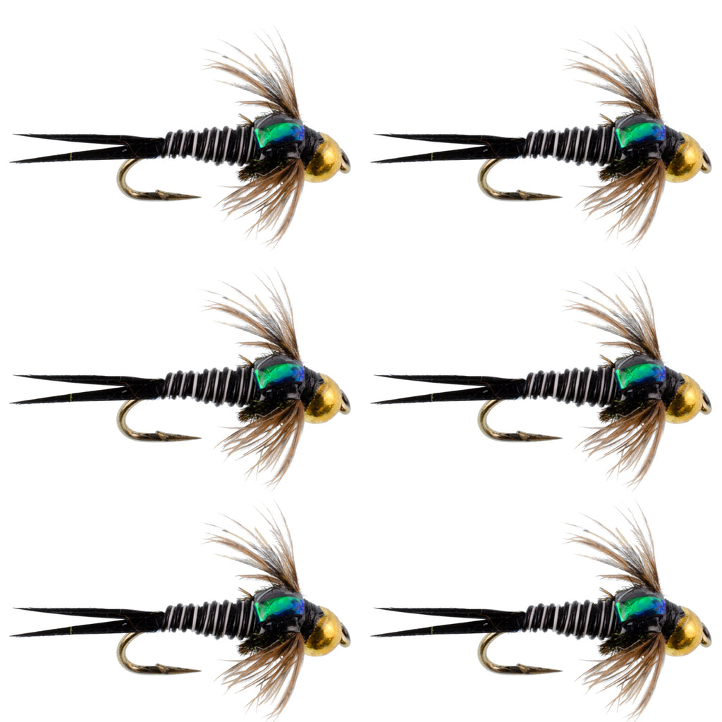 Bead Head Zebra Copper John Nymph Fly Fishing Flies - Set of 6 Flies Hook Size 14