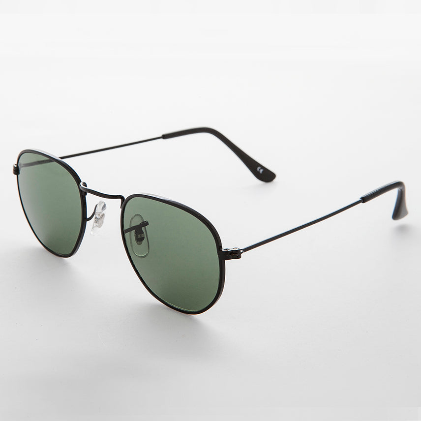 Round Squared Edge Vintage Sunglass with Glass Lens - Brody