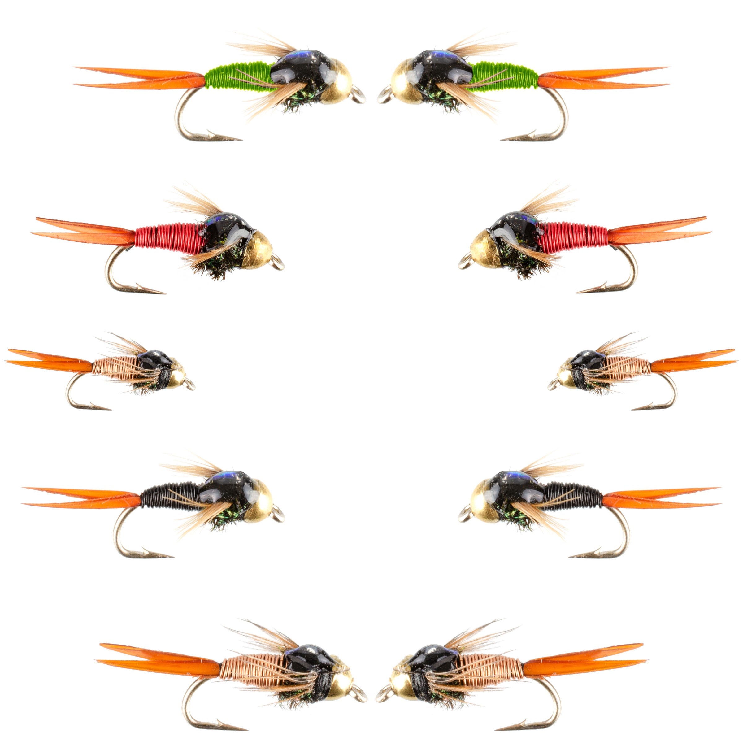 Basics Collection - Bead Head Copper John Assortment - 10 Wet Flies - 5 Patterns - Hook Sizes 14, 16, 18