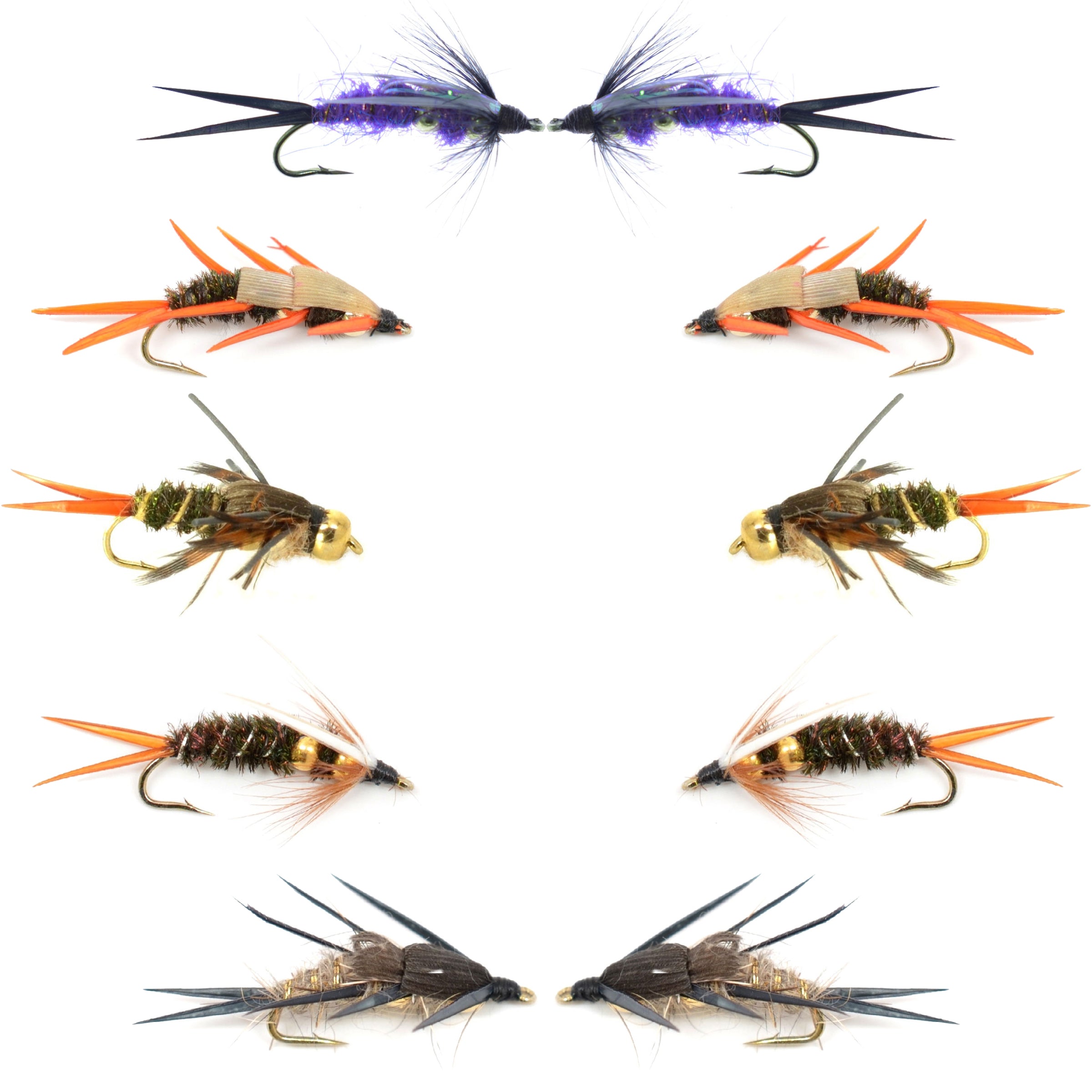 Basics Collection - Double Bead Head Nymph Assortment - 10 Wet Flies - 5 Patterns - Hook Size 12