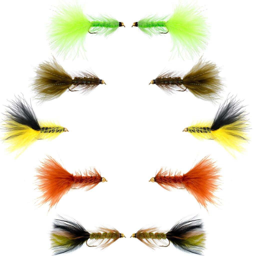 Basics Collection - Crystal Woolly Bugger Assortment - 10 Bead Head Wet Flies - 5 Patterns - Hook Size 8