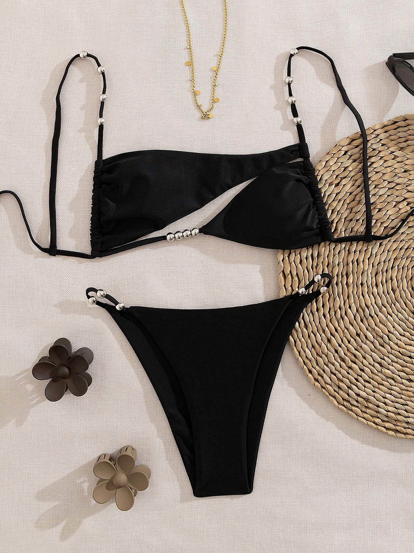 Bead Chain Cut Out two piece swimsuit