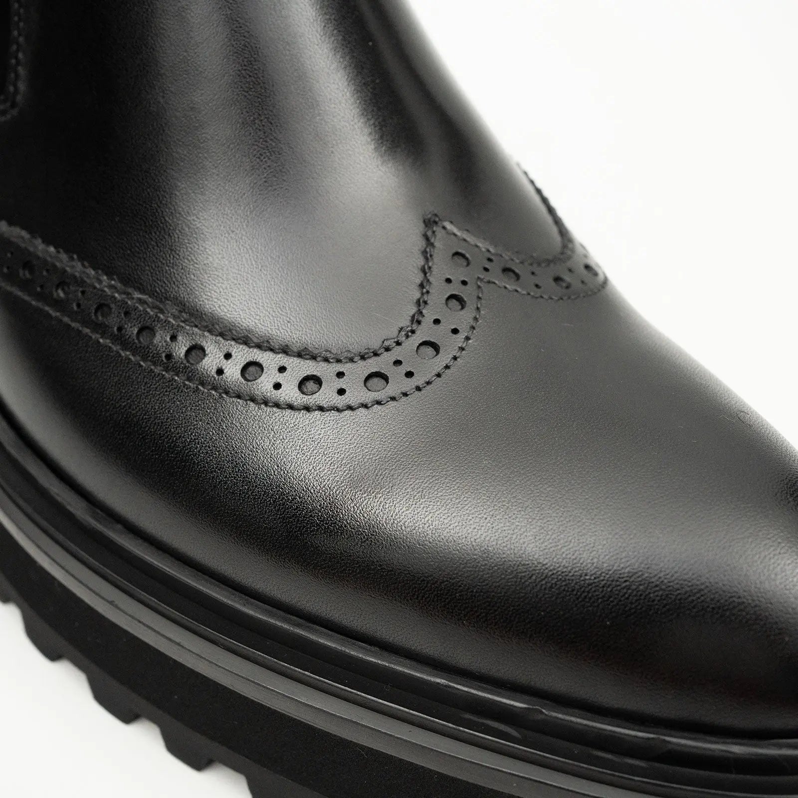 Black Brogue Leather Chelsea Boots