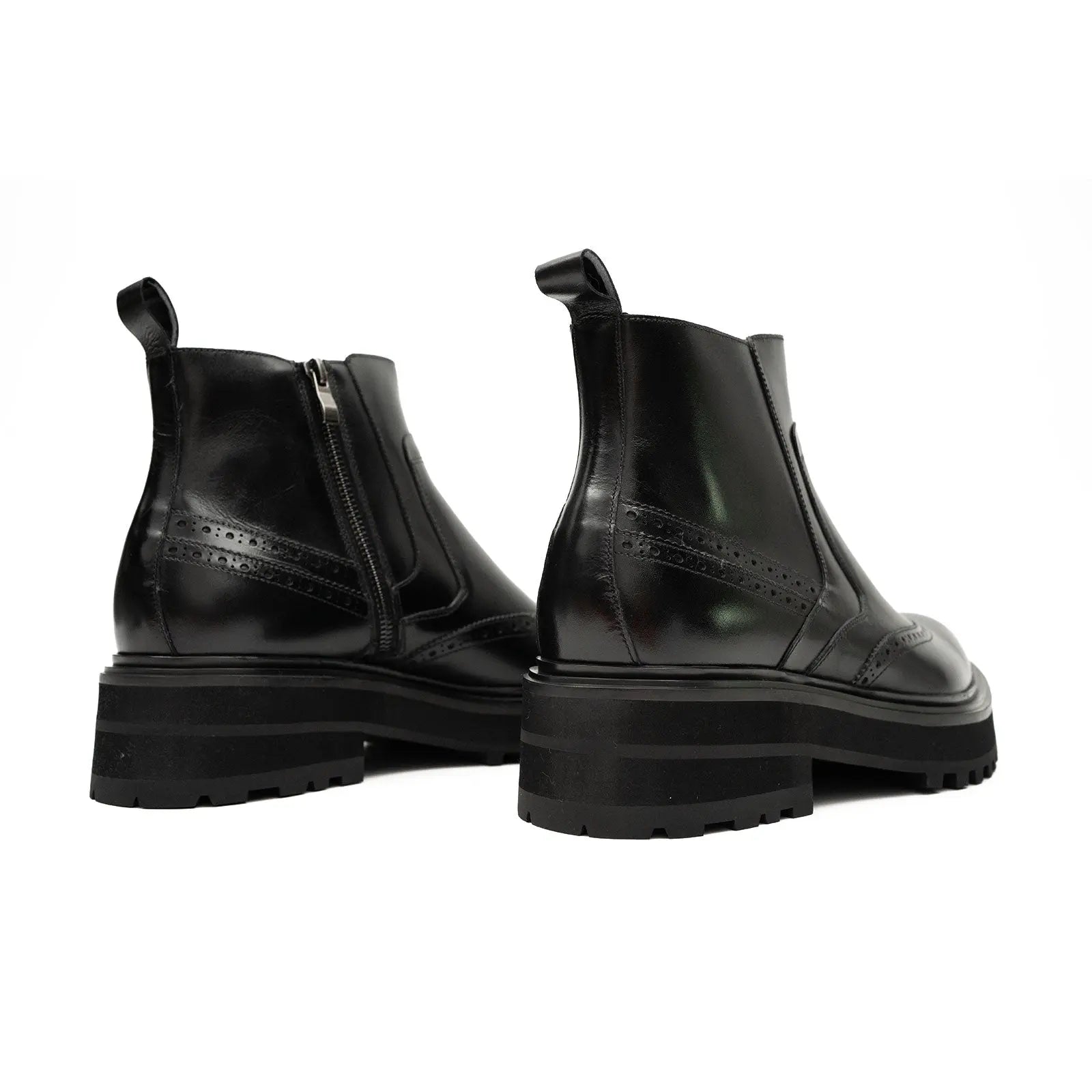 Black Brogue Leather Chelsea Boots