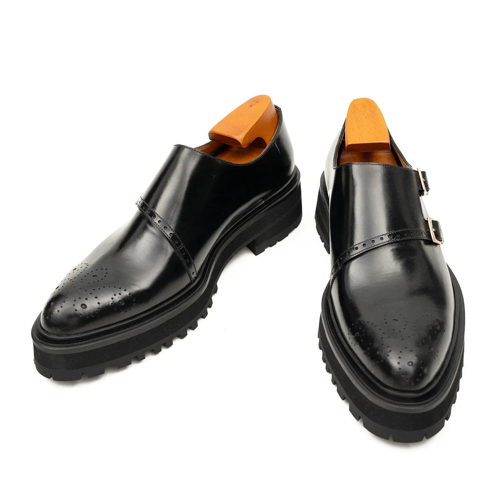 Black Dual-Buckle Chunky Sole Brogues