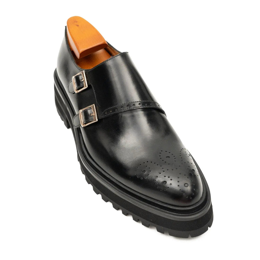 Black Dual-Buckle Chunky Sole Brogues
