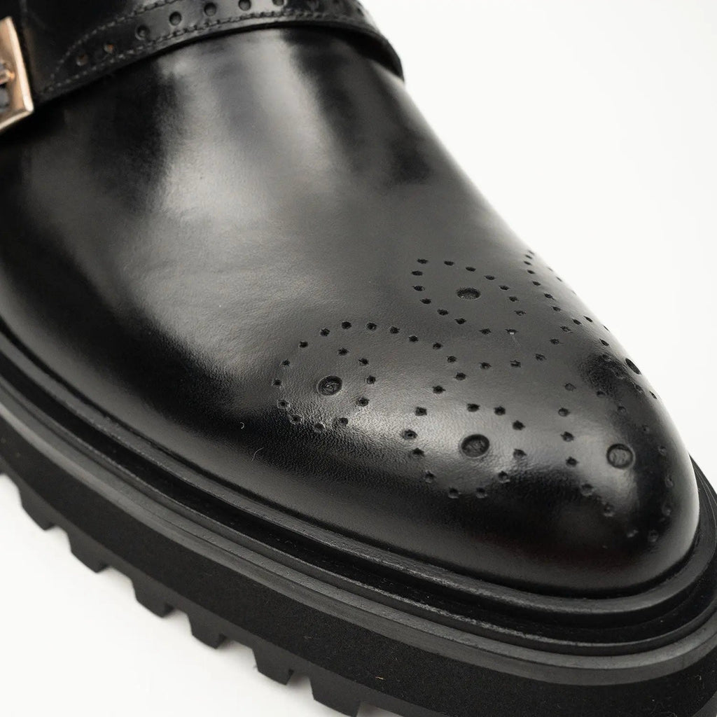 Black Dual-Buckle Chunky Sole Brogues