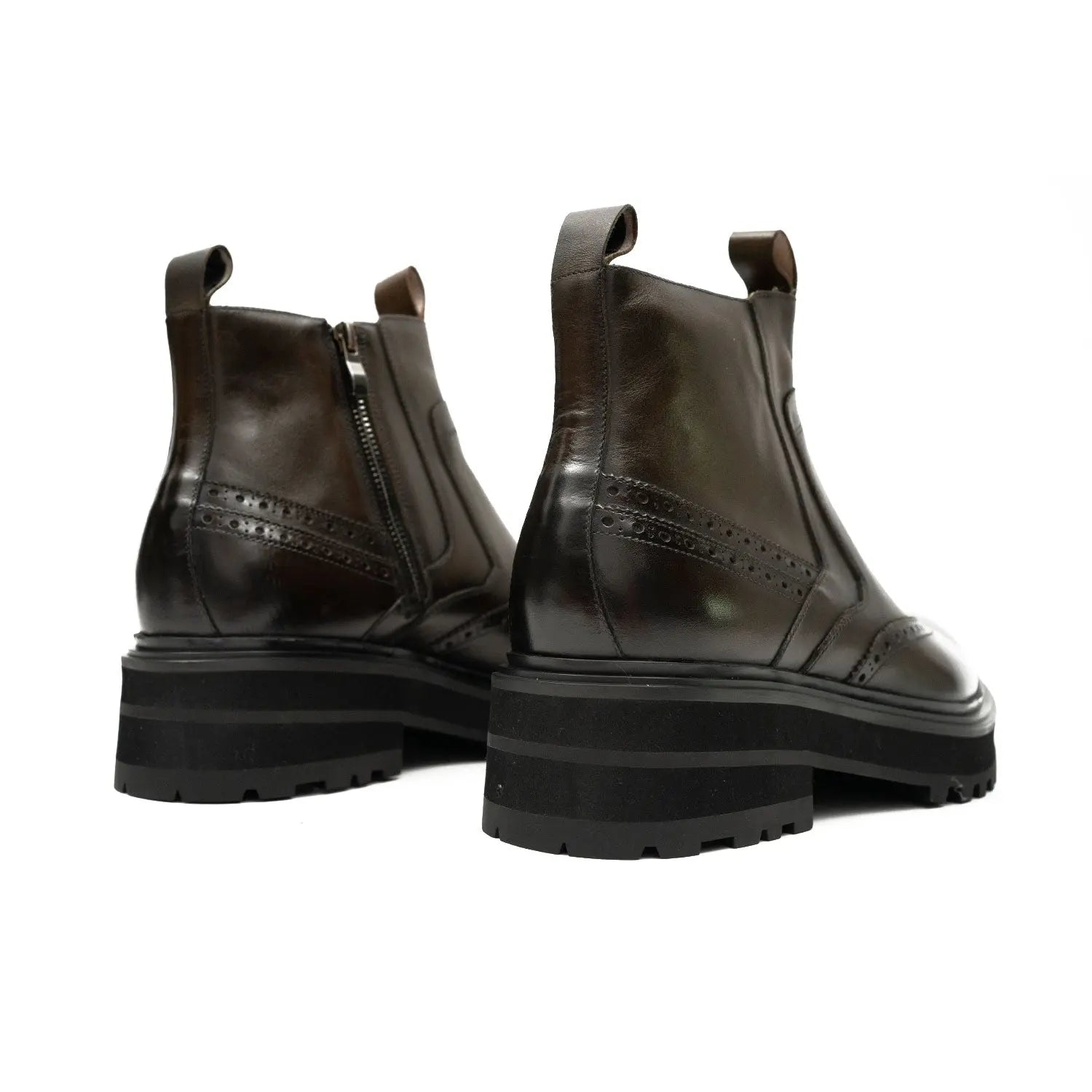 Brown Brogue Leather Chelsea Boots