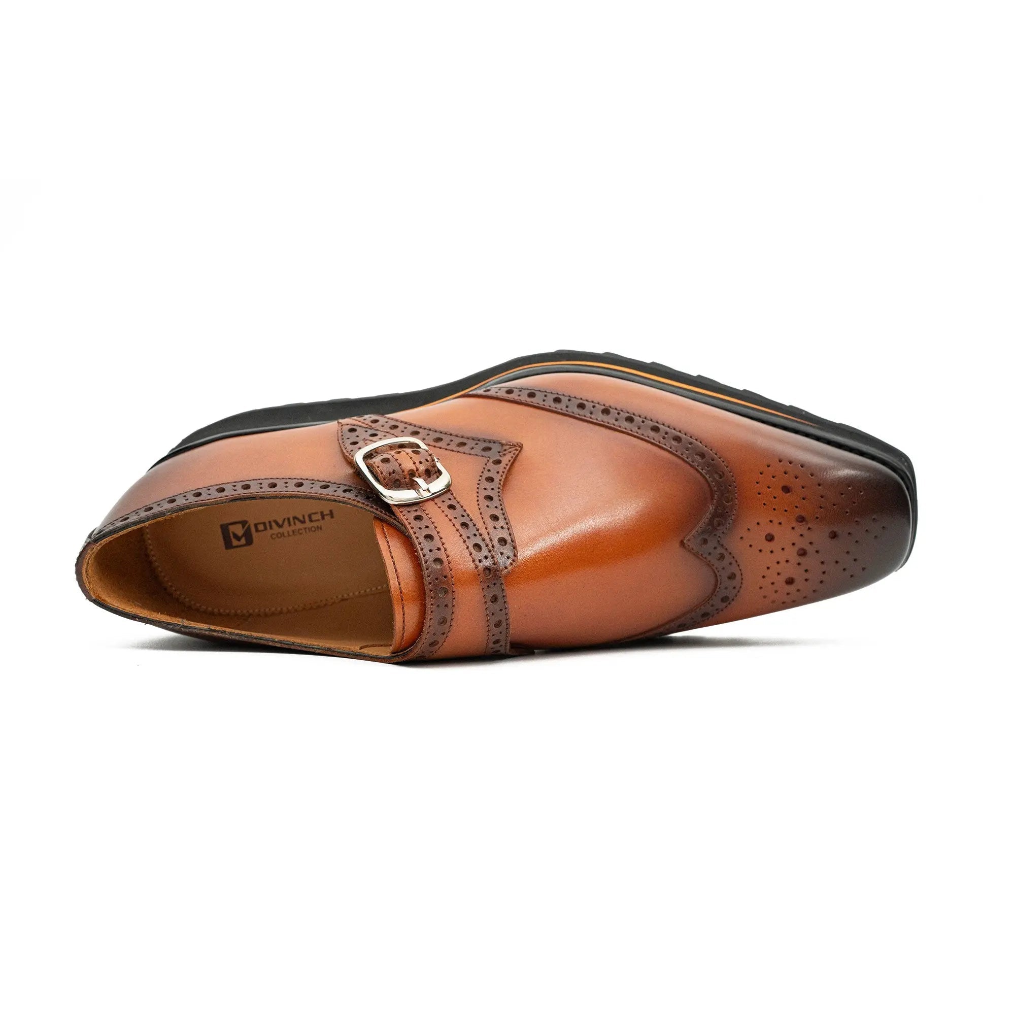 Brown Brogue Monk Shoes With Chunky Sole