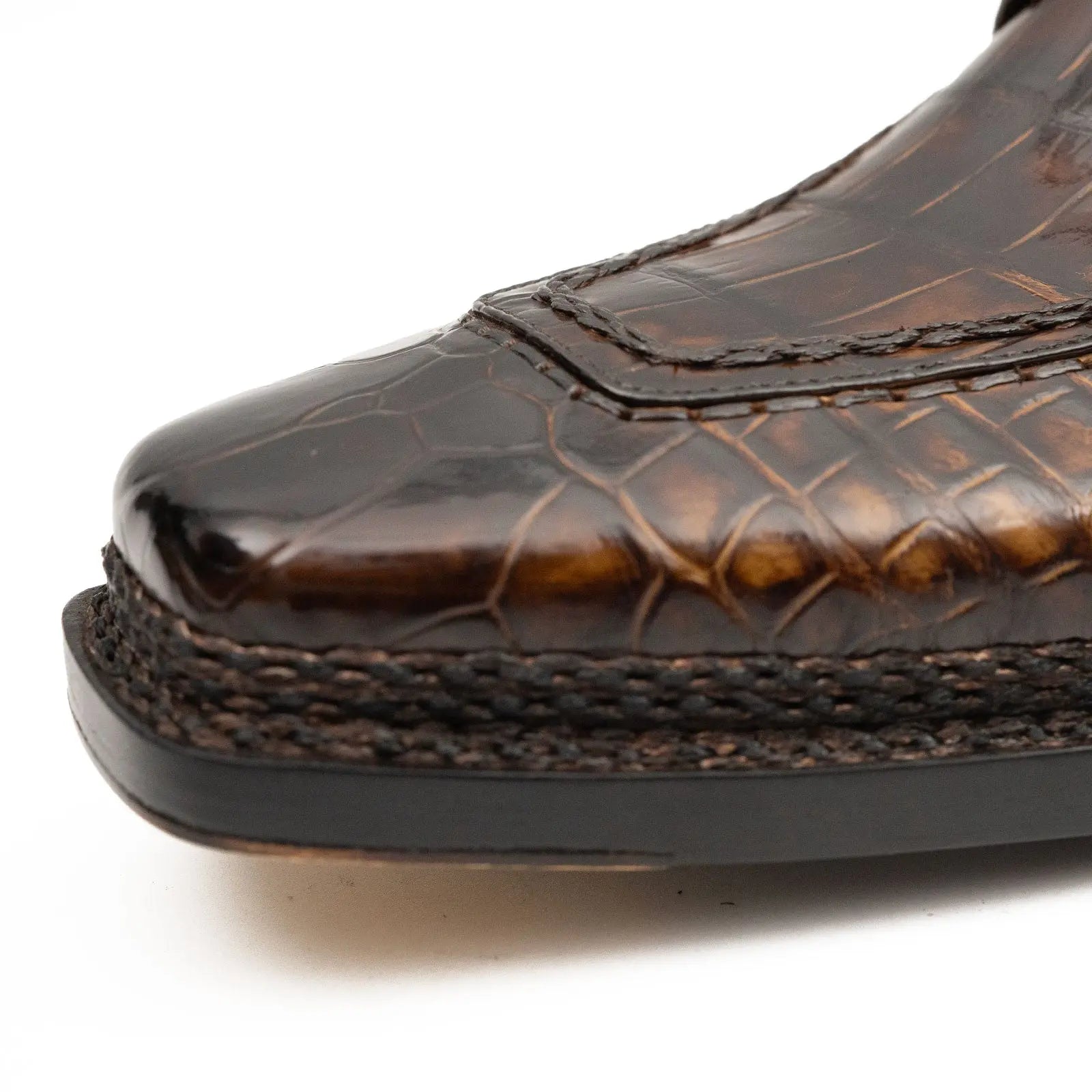 Brown Crocodile Derby Shoes Goodyear Norwegian 8014