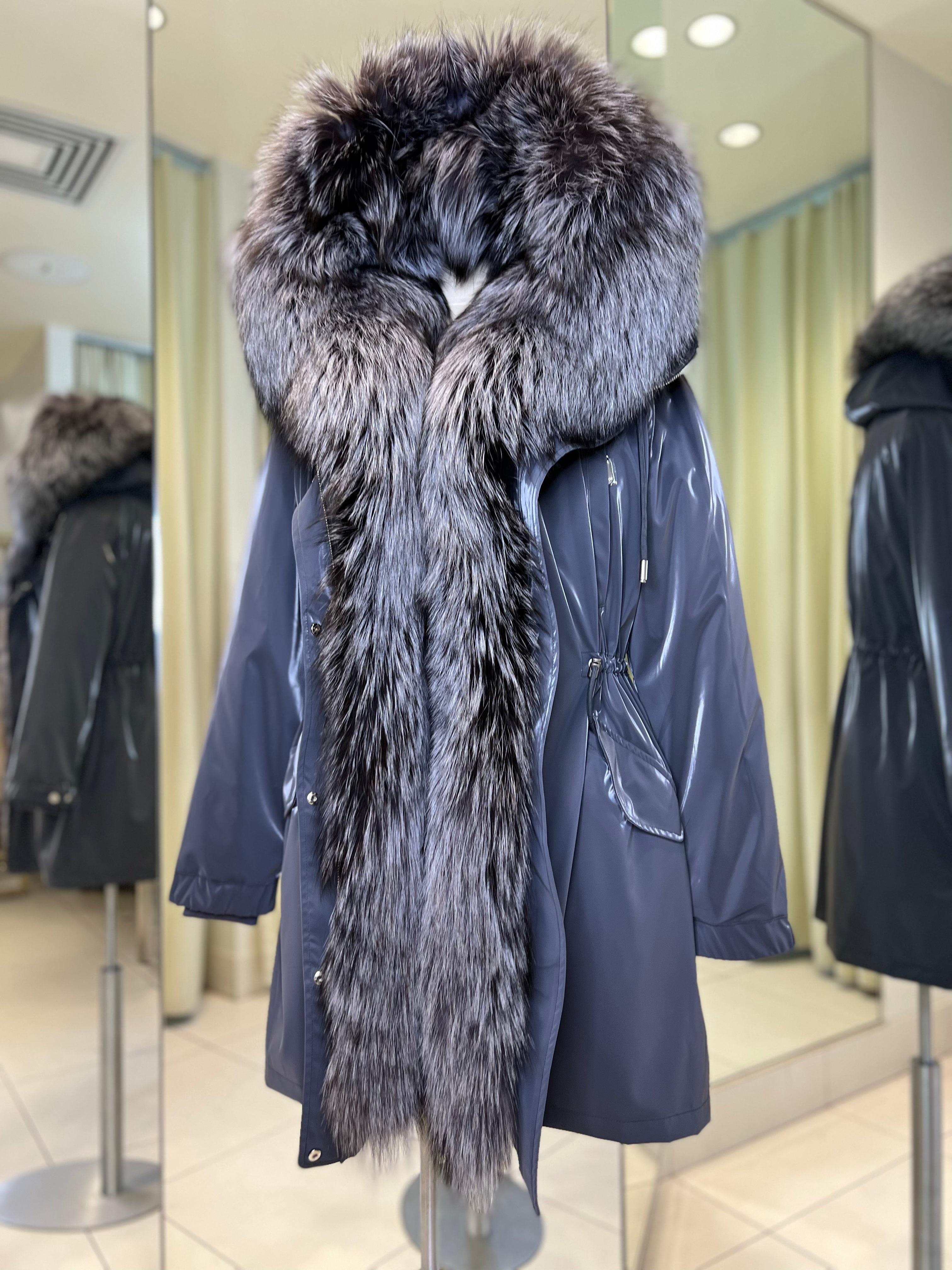 Genuine Silver Fox Fully Lined Hood Rabbit Insulated Parka