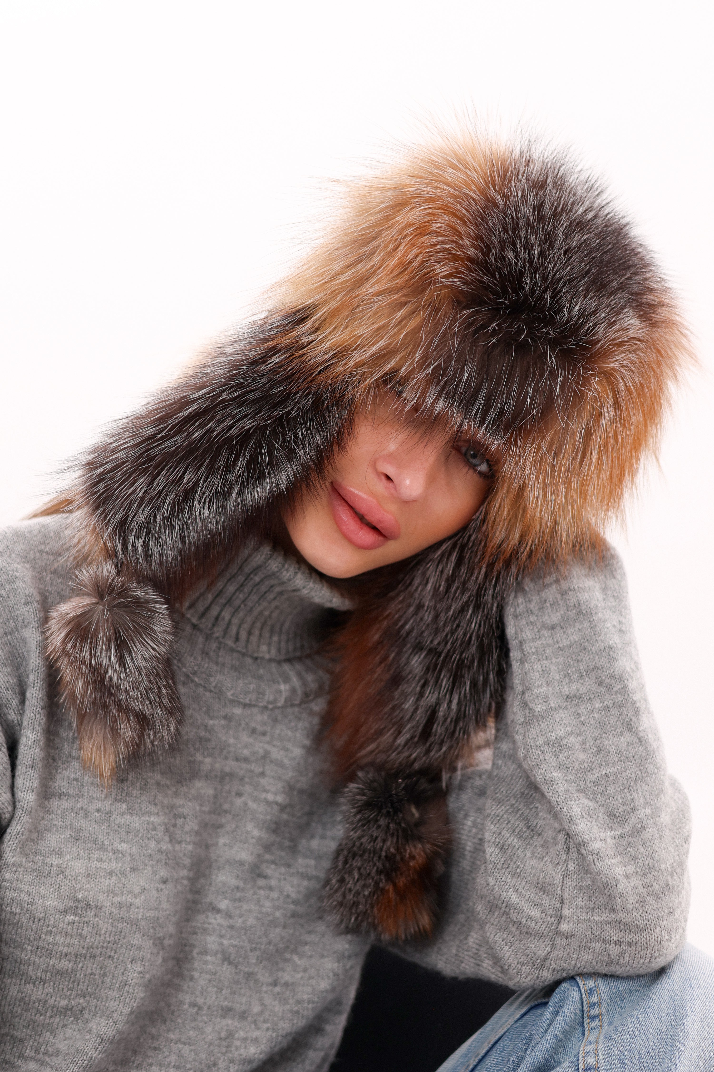 Genuine Silver Fox Fur Genuine Leather Hat