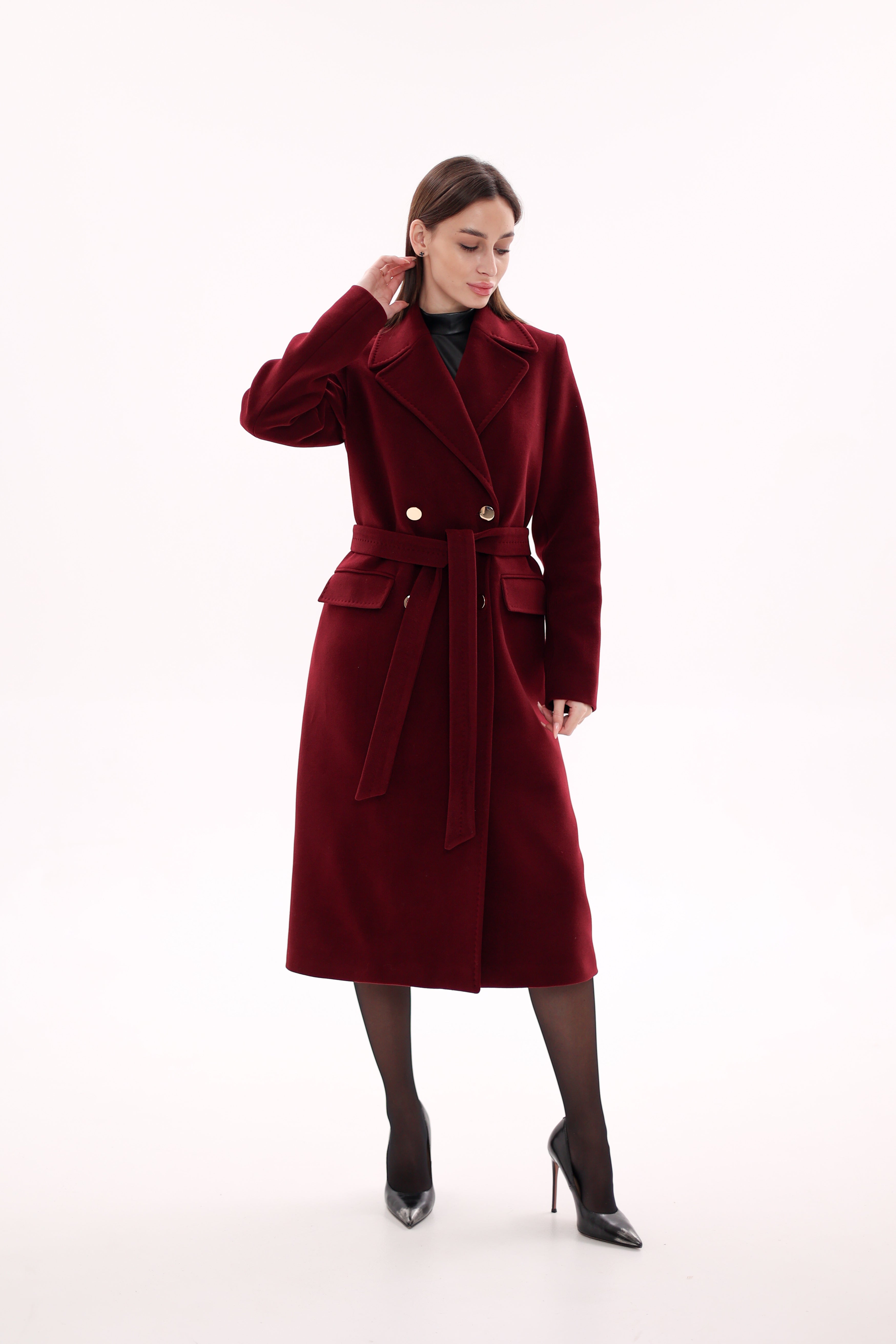 Denise Cashmere Blend Overcoat in Bordeaux